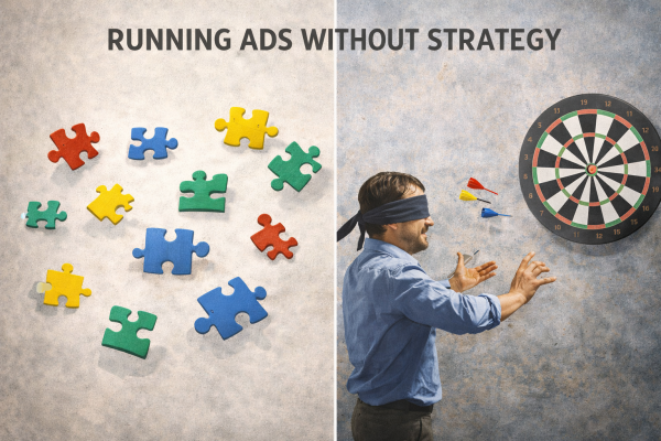 A blindfolded man playing darts